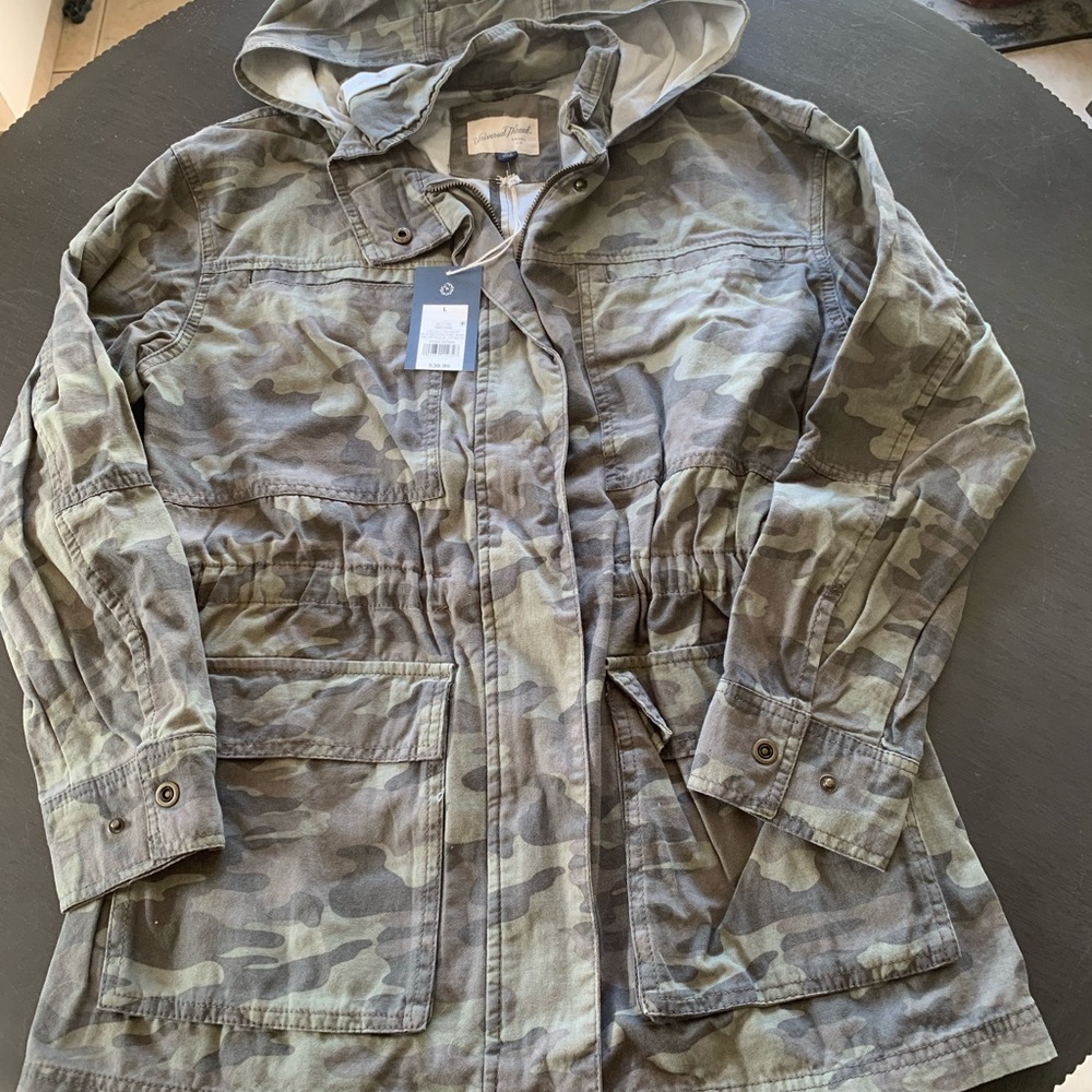 Universal Thread Womens Jacket Hooded Green Camouflage Large 100% Cotton - Picture 5 of 13